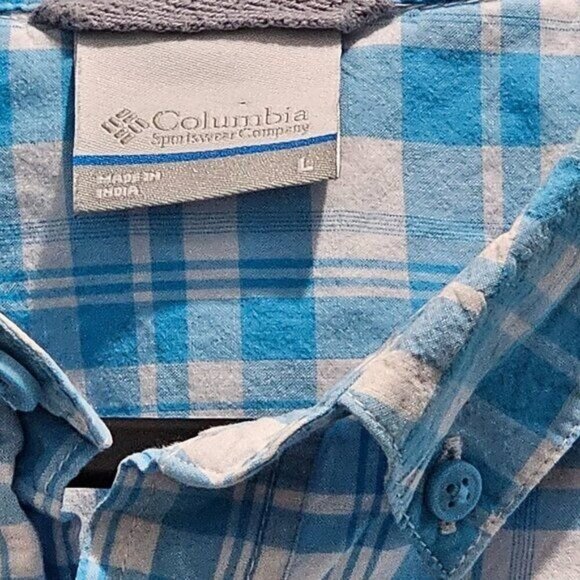 Columbia Mens Blue Plaid Short-Sleeve Button-Up Shirt Size L - Picture 3 of 10